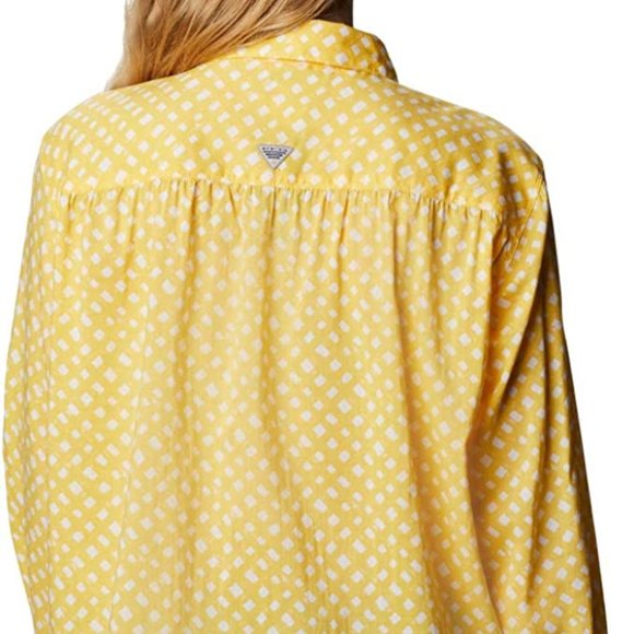 🆕Columbia Women's Slack Water Woven Long Sleeve Shirt, Sun Glow Lattice Print - Picture 4 of 5
